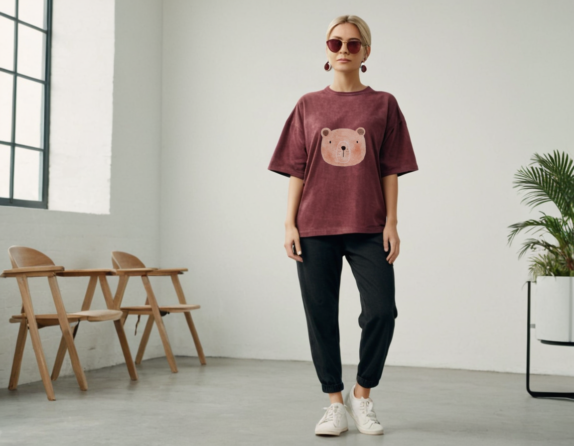 Women's maroon acid wash oversized t-shirt