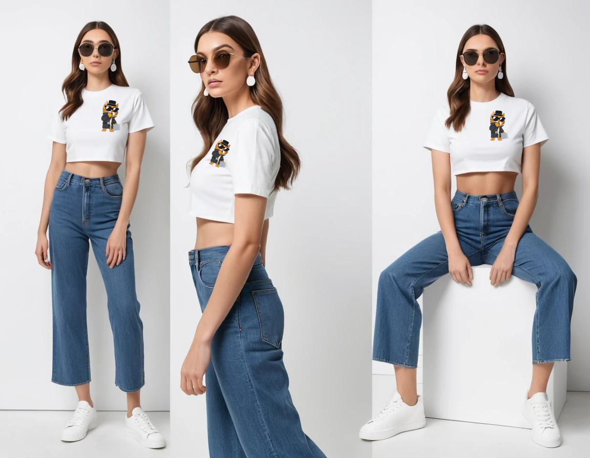 Women's graphic printed white crop top