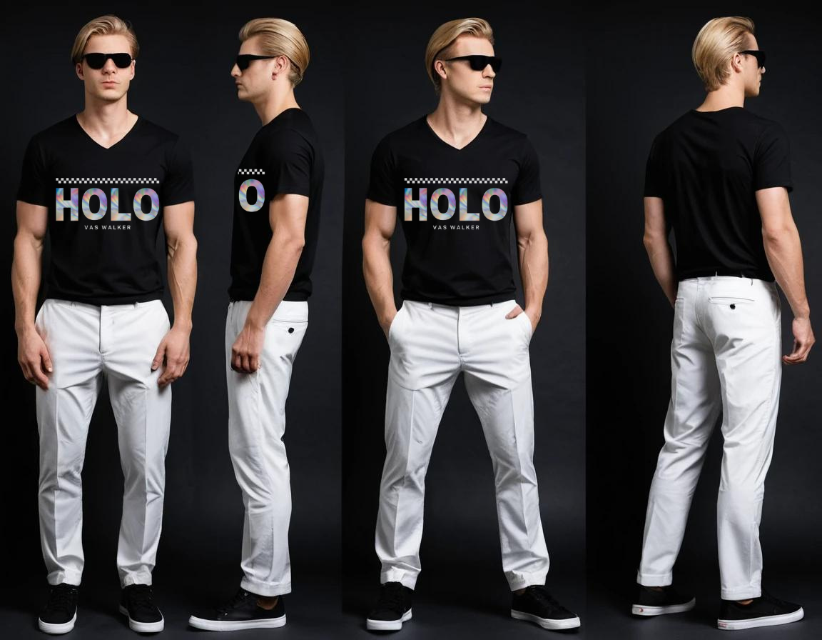 Men's black graphic printed V-neck t-shirt.