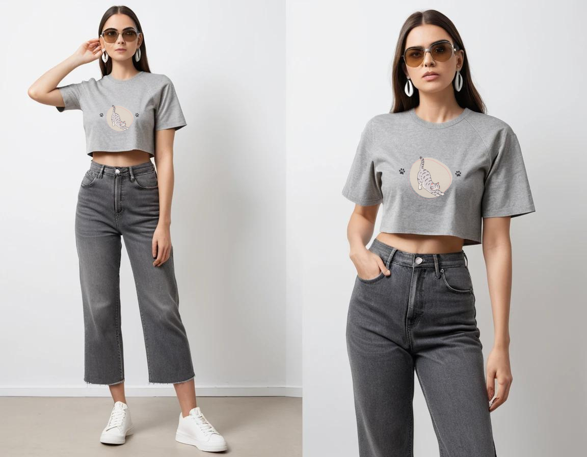 Women's graphic printed grey crop top