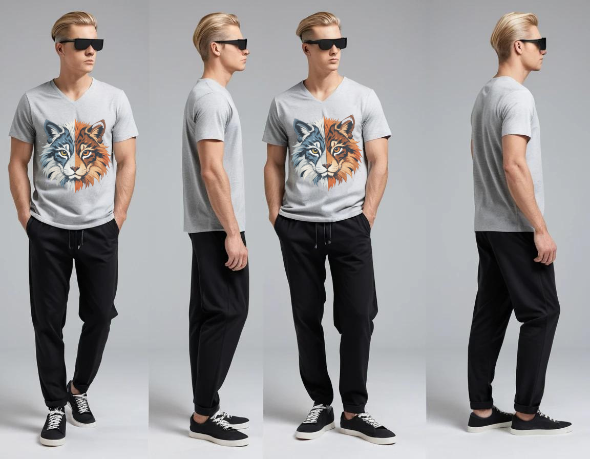 Men's grey graphic printed V-neck t-shirt.
