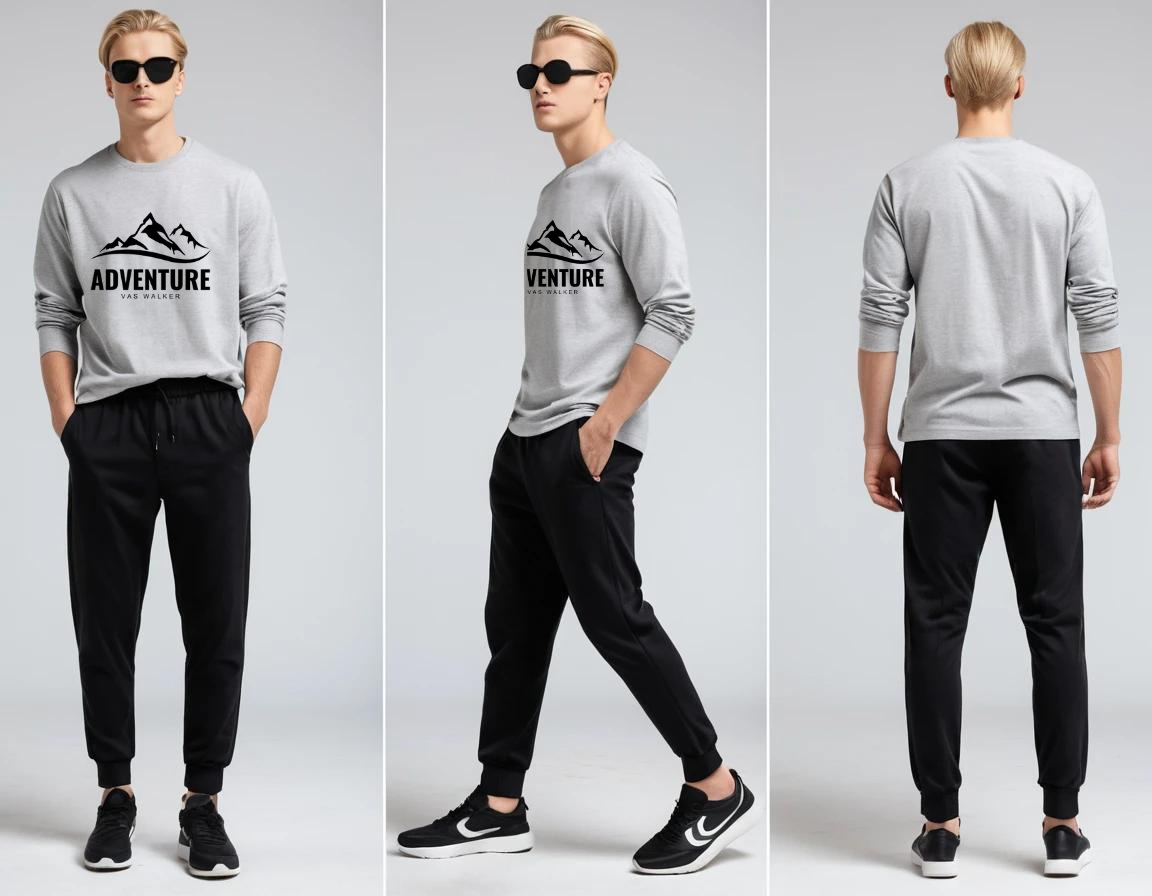 Men's grey graphic printed full sleeve t-shirt