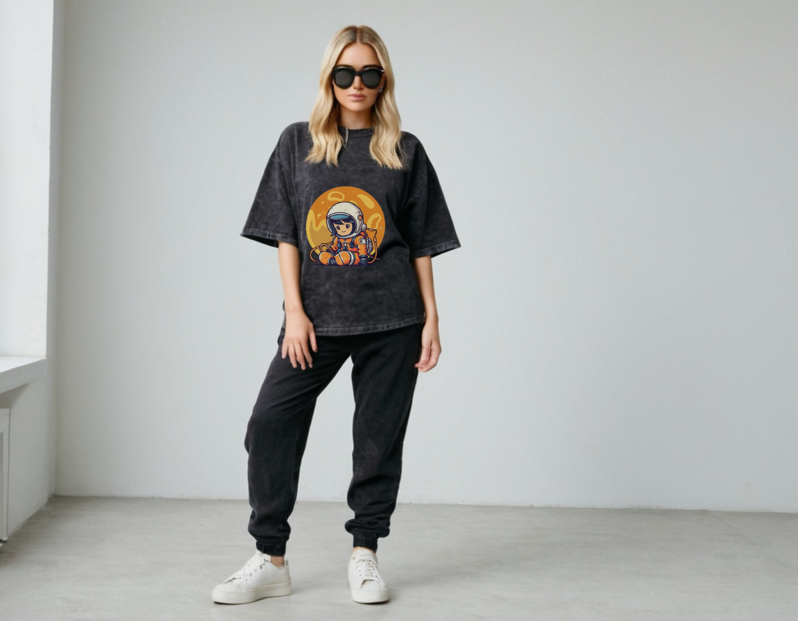 Women's black acid wash oversized t-shirt
