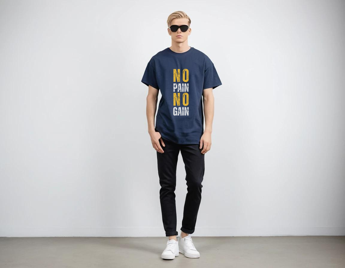 Men's navy blue half sleeve graphic printed over-sized t-shirt.