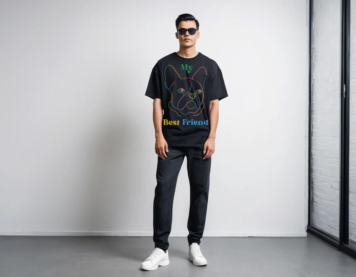 Men's black half sleeve graphic printed oversized t-shirt.