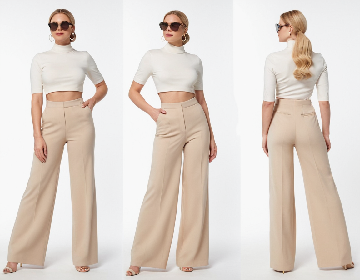 Women's beige wide leg pant