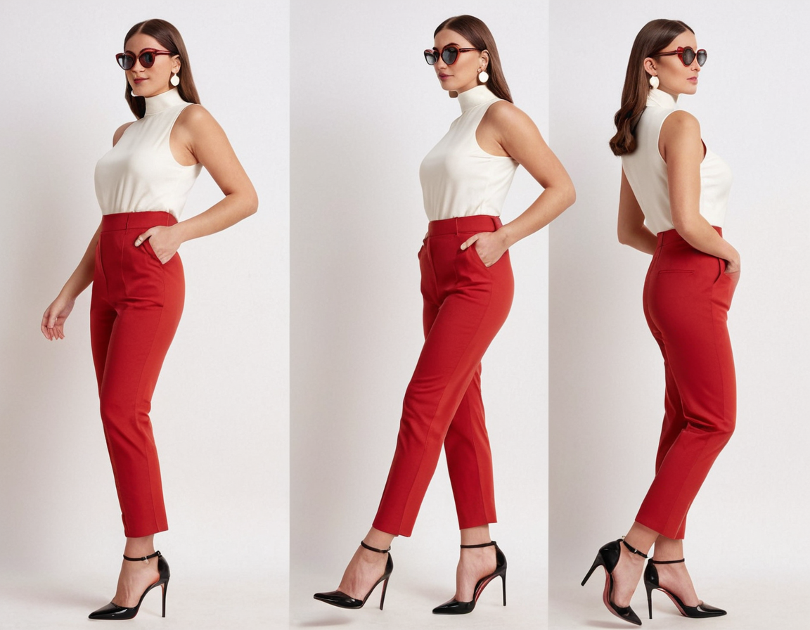 Women's red ankle length trouser