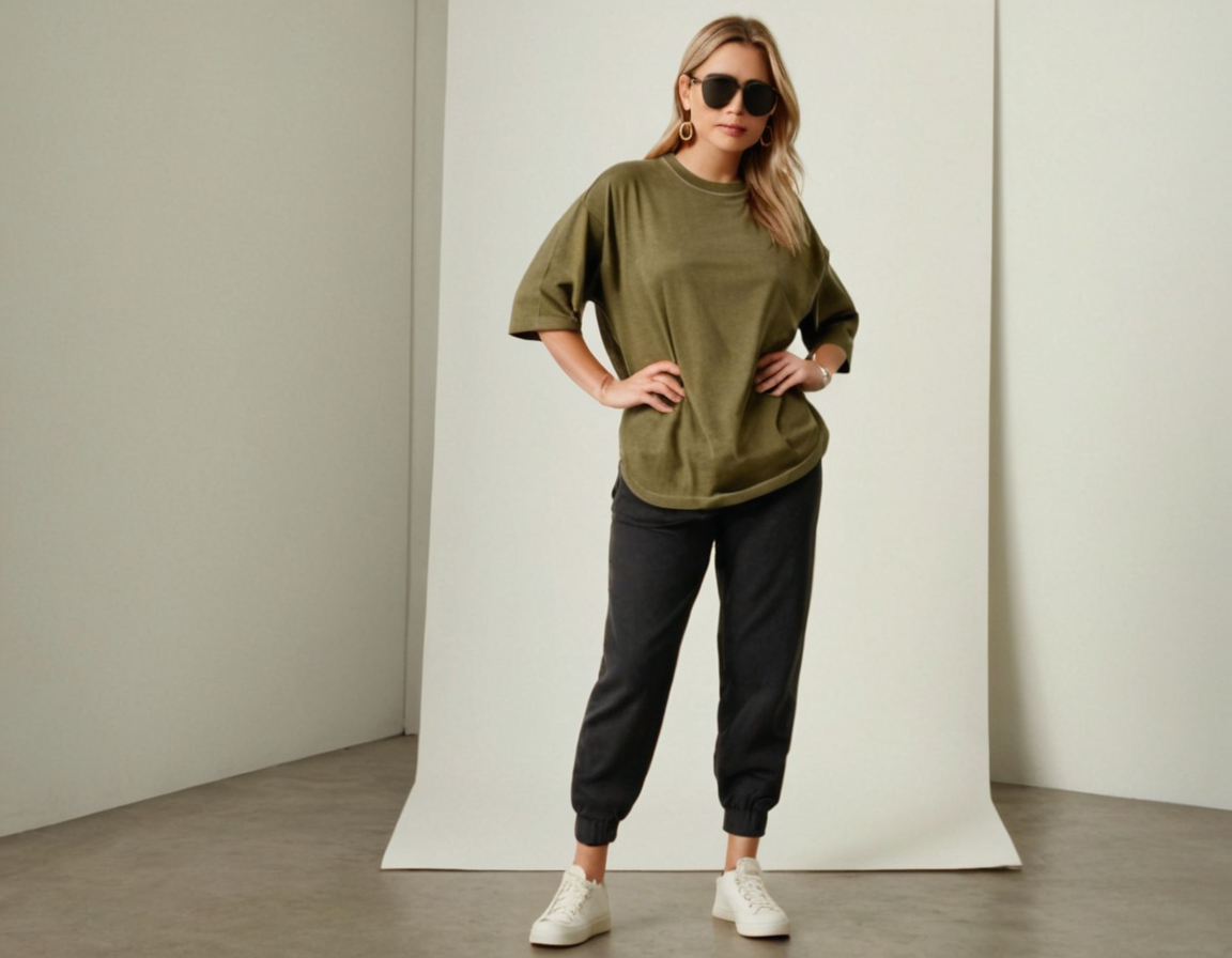Women's olive green acid wash oversized t-shirt