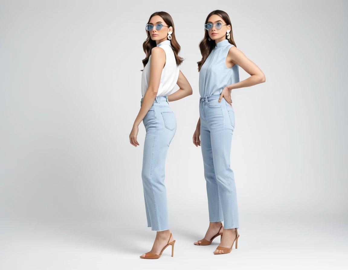 Women's washed blue straight fit jeans