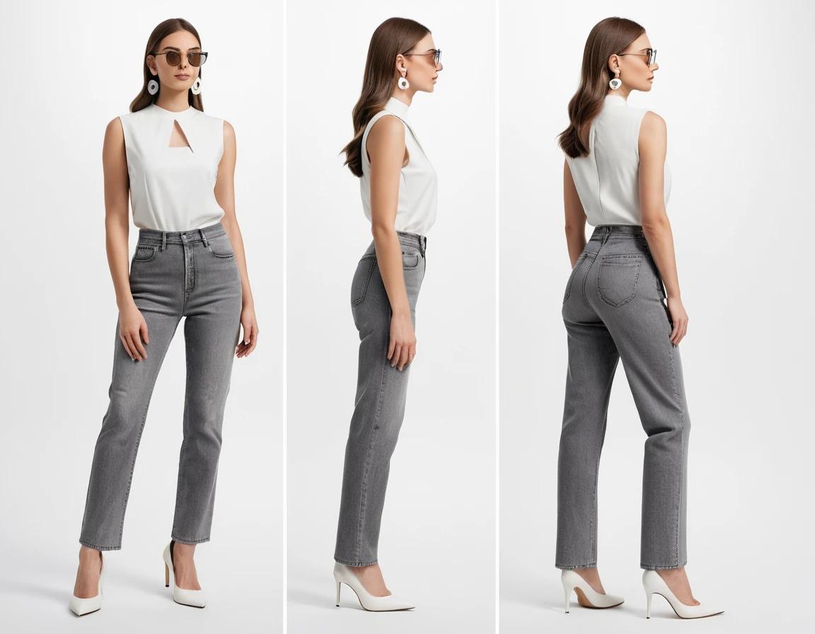 Women's grey straight fit jeans