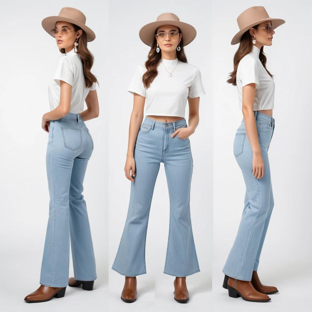 Women's washed blue flare jeans