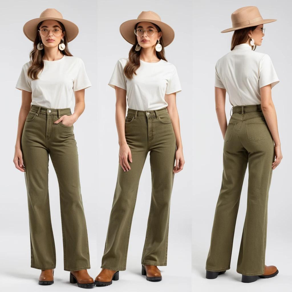 Women's olive green flare jeans