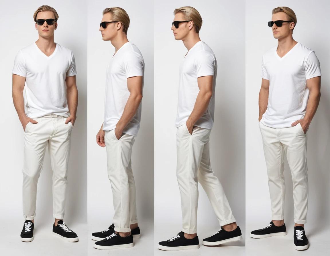 Men's solid white V-neck t-shirt.