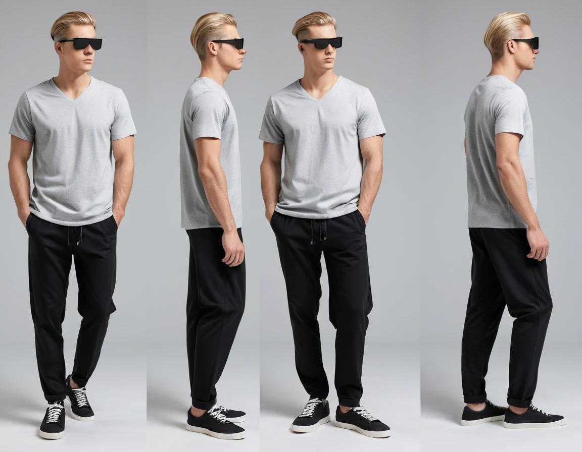 Men's solid grey V-neck t-shirt.