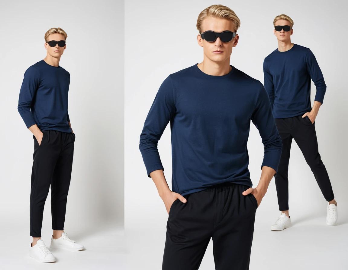 Men's solid navy blue full sleeve t-shirt.