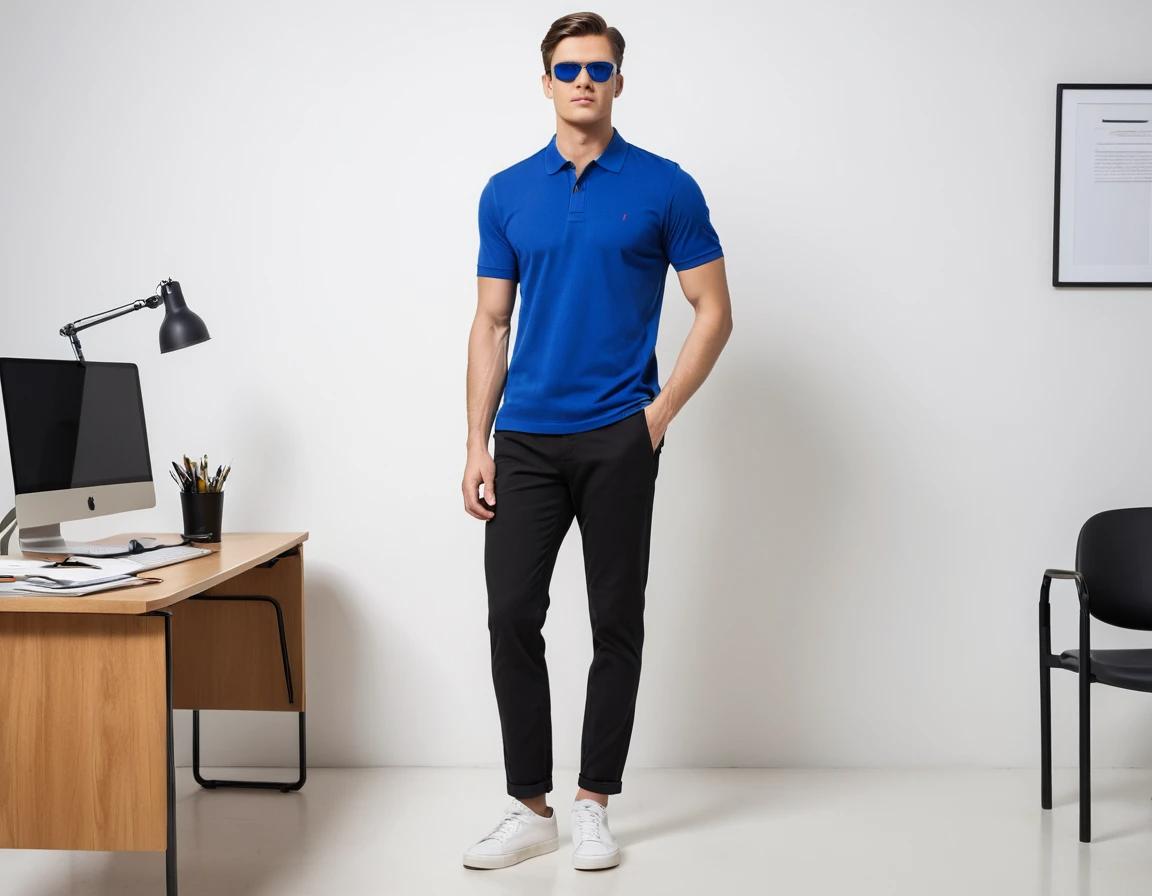 Men's royal blue polo.