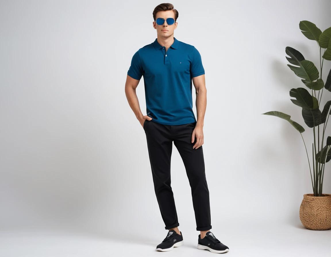 Men's petrol blue polo.