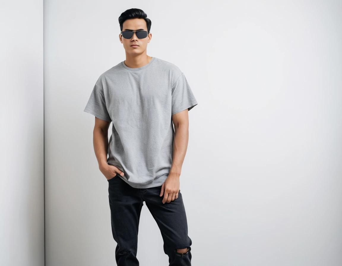 Men's solid grey half sleeve oversized t-shirt.
