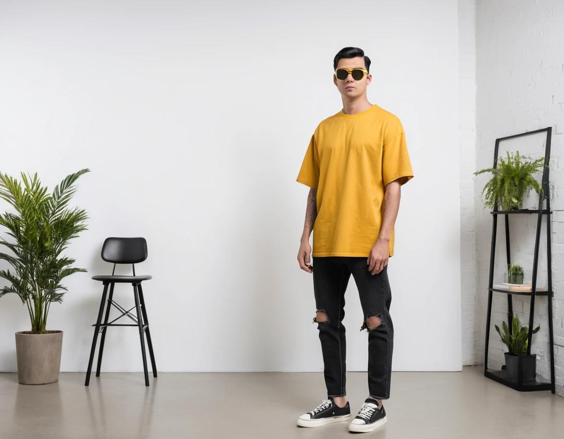 Men's solid new yellow half sleeve oversized t-shirt.