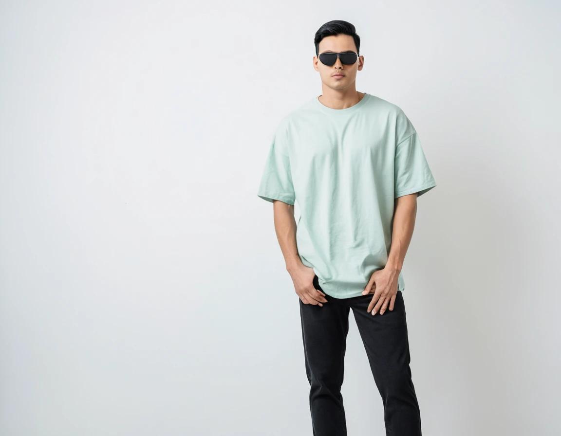 Men's solid mint half sleeve oversized t-shirt.