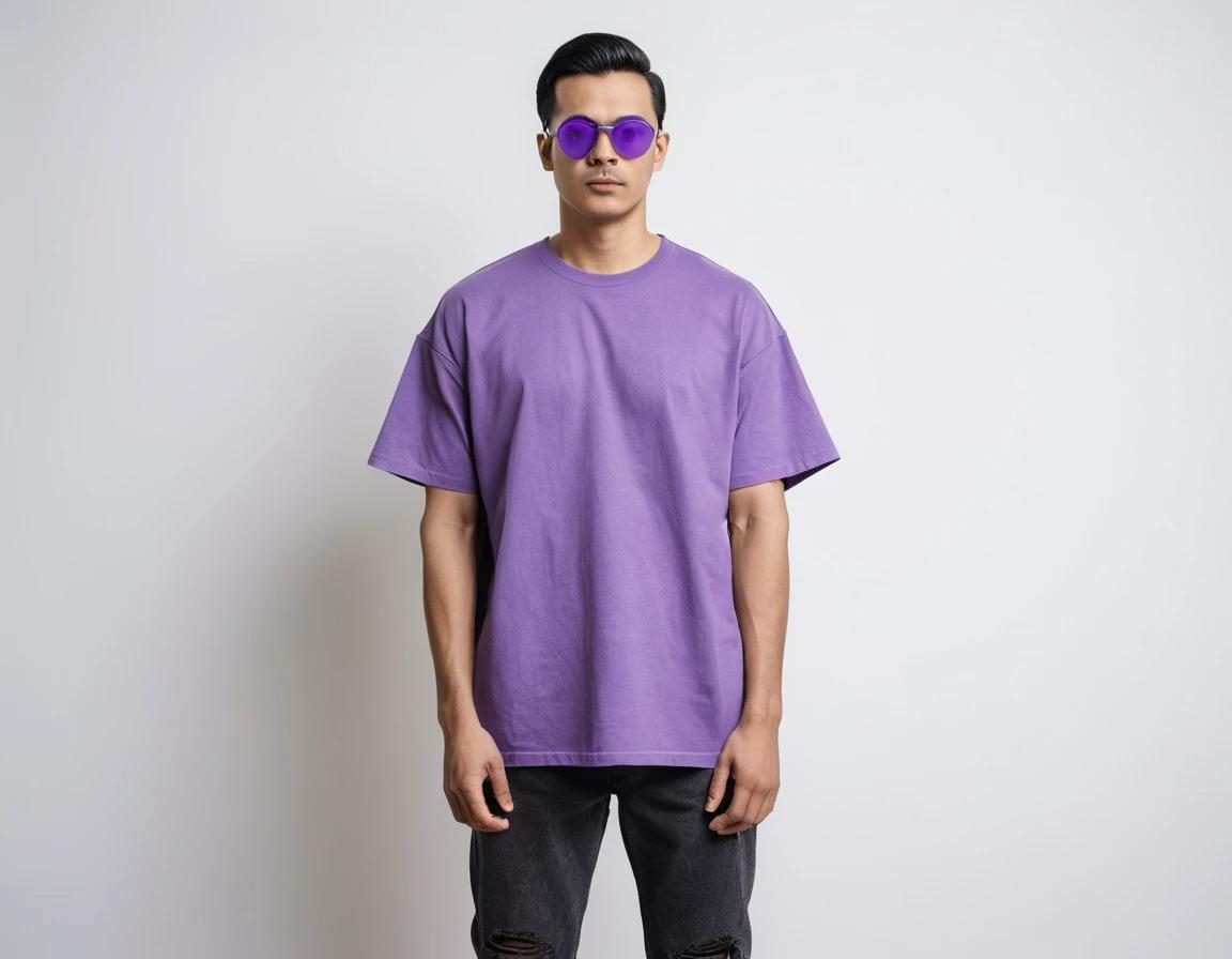 Men's solid purple half sleeve oversized t-shirt.