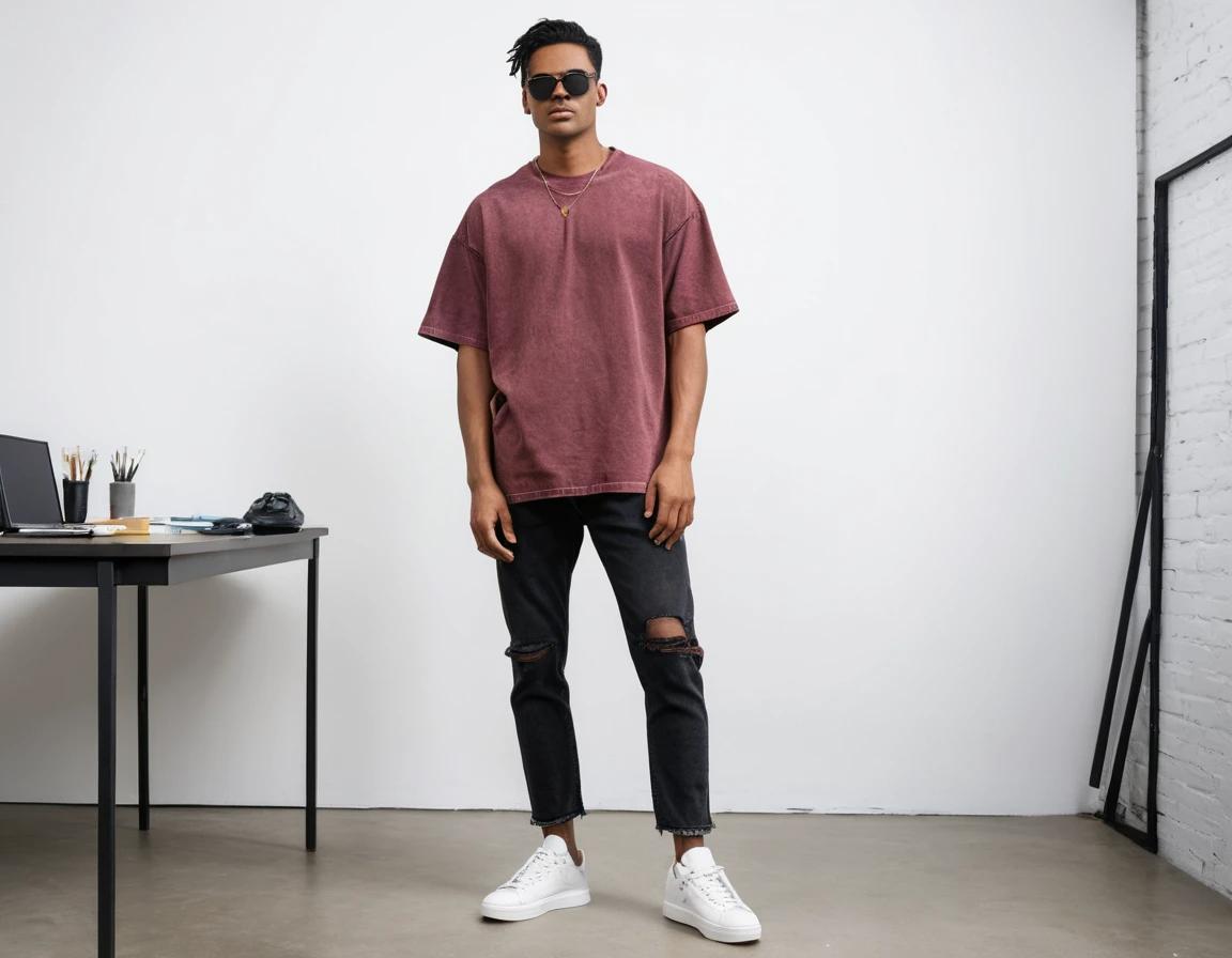 Men's solid maroon acid wash t-shirt