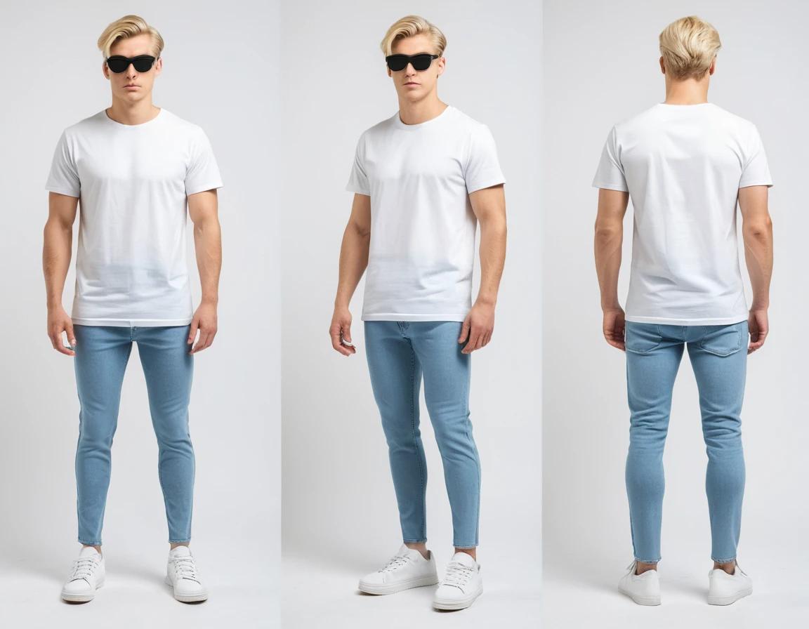 Men's washed blue skinny jeans