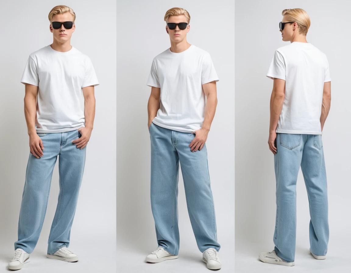 Men's washed blue baggy jeans