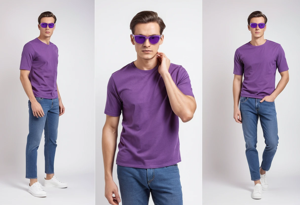 Men's solid purple half sleeve round neck t-shirt