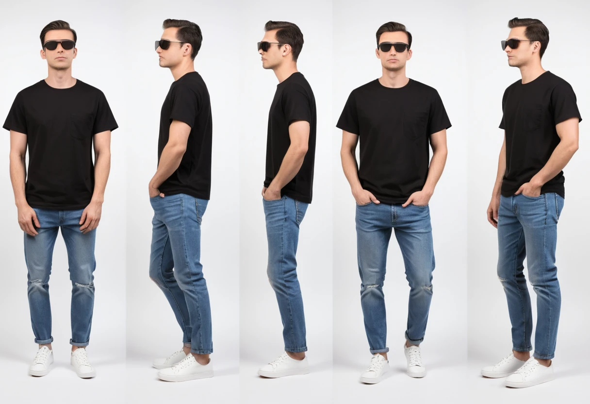 Men's solid black half sleeve round neck t-shirt.