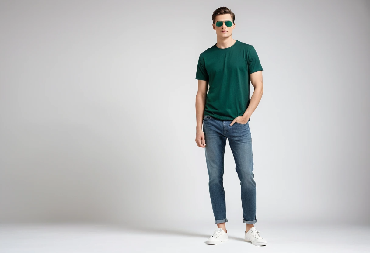 Men's solid bottle green half sleeve round neck t-shirt.