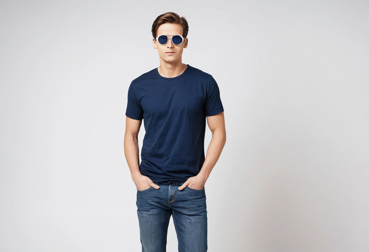 Men's solid navy blue half sleeve round neck t-shirt.