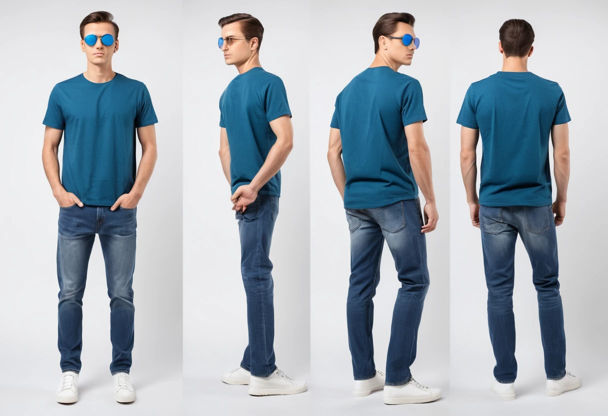 Men's solid petrol blue half sleeve round neck t-shirt.
