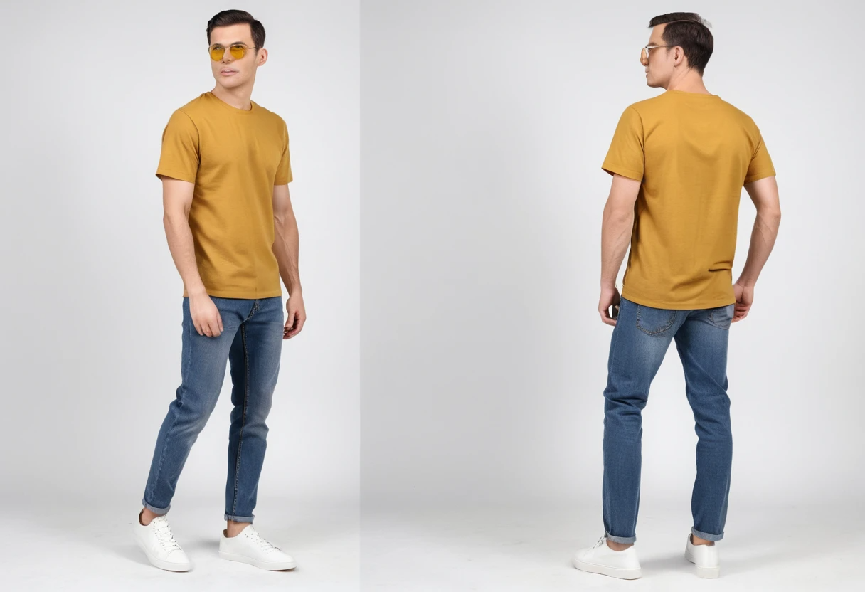 Men's solid mustard yellow half sleeve round neck t-shirt.
