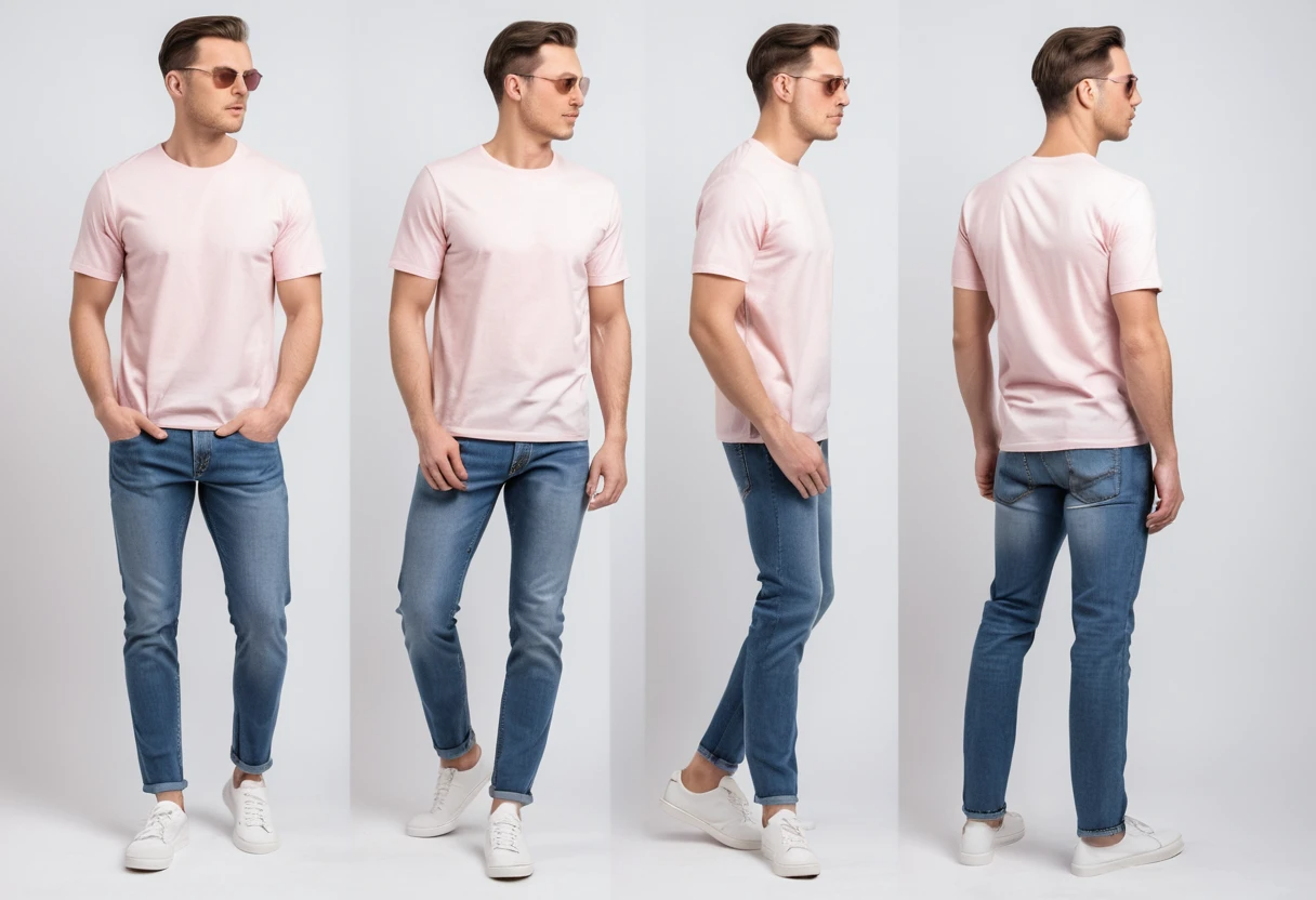 Men's solid baby pink half sleeve round neck t-shirt.
