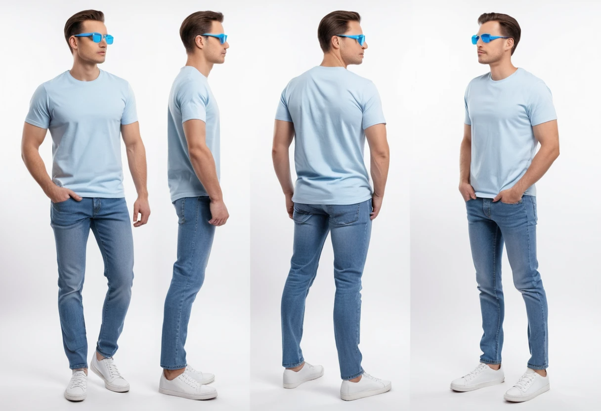 Men's solid baby blue half sleeve round neck t-shirt.