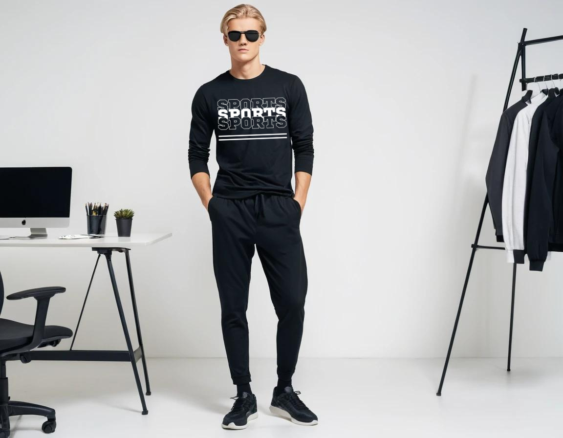 Men's black graphic printed full sleeve t-shirt