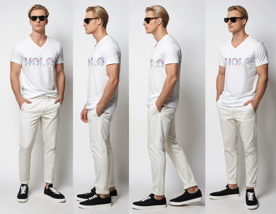 Men's white graphic printed V-neck t-shirt.