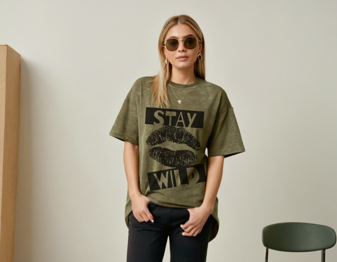Women's olive green acid wash oversized t-shirt