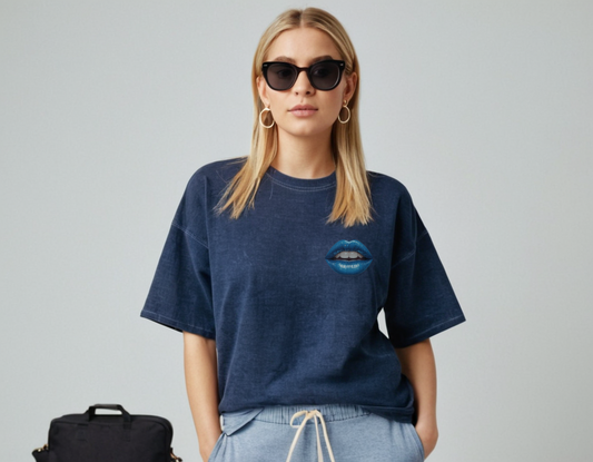 Women's navy blue acid wash oversized t-shirt