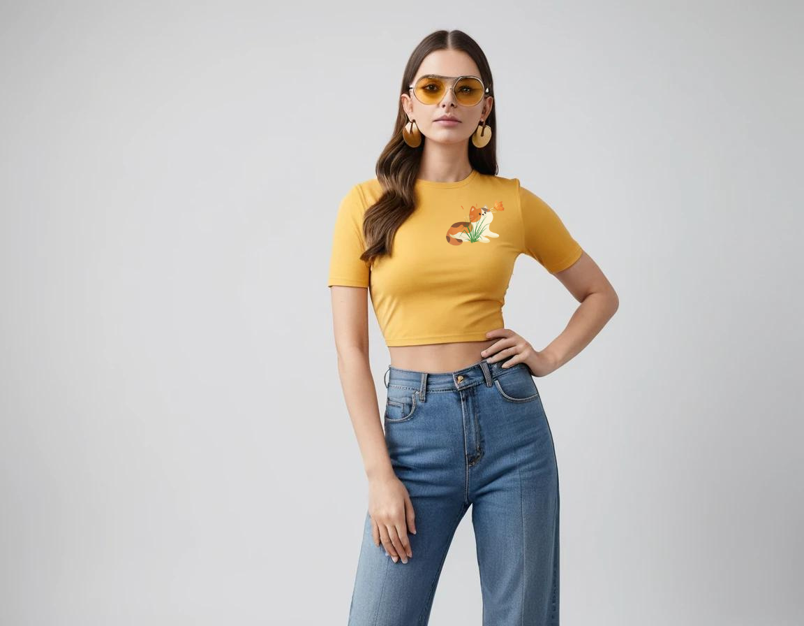 Women's graphic printed mustard yellow crop top