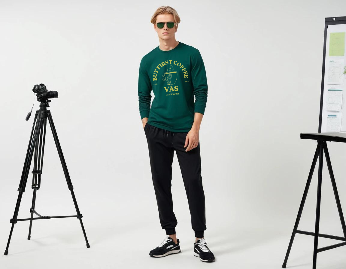 Men's bottle green graphic printed full sleeve t-shirt