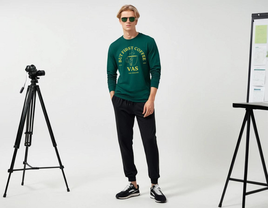 Men's bottle green graphic printed full sleeve t-shirt