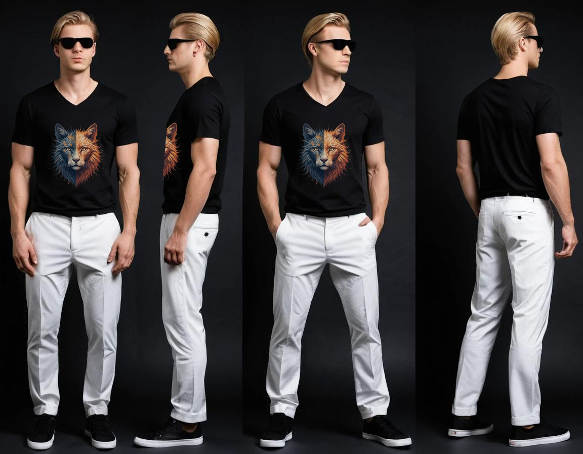 Men's black graphic printed V-neck t-shirt.