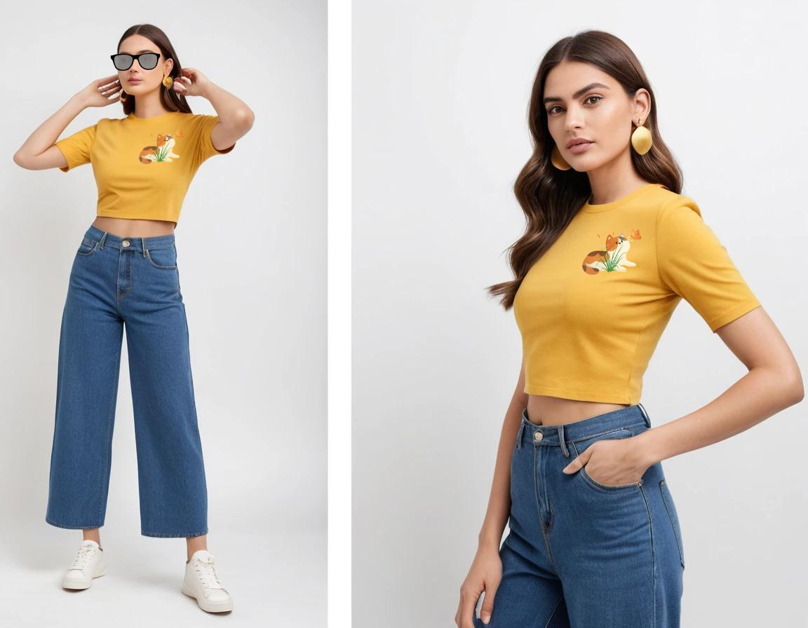 Women's graphic printed mustard yellow crop top