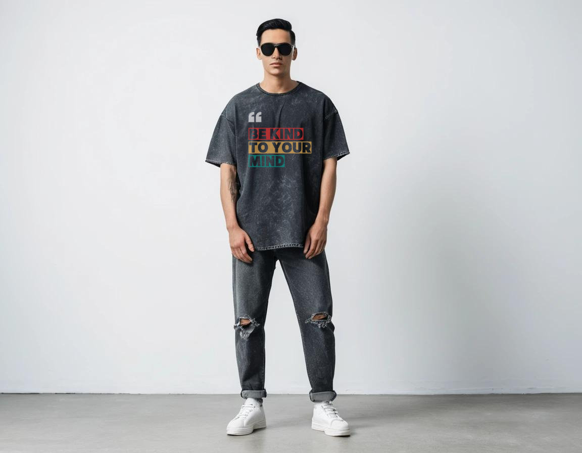 Men's graphic printed acid-wash t-shirt