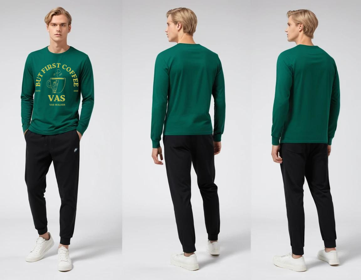 Men's bottle green graphic printed full sleeve t-shirt