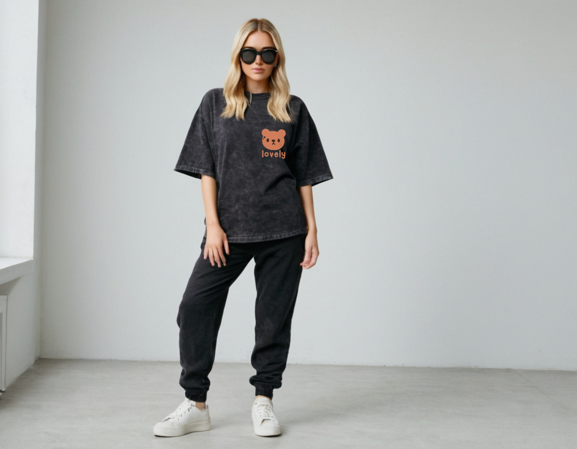 Women's black acid wash oversized t-shirt