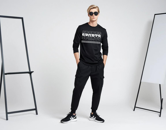 Men's black graphic printed full sleeve t-shirt