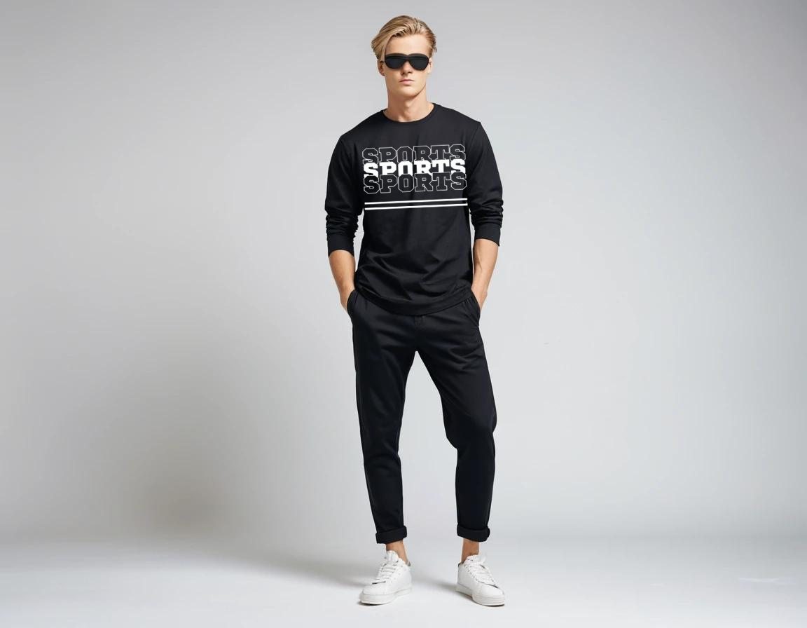 Men's black graphic printed full sleeve t-shirt